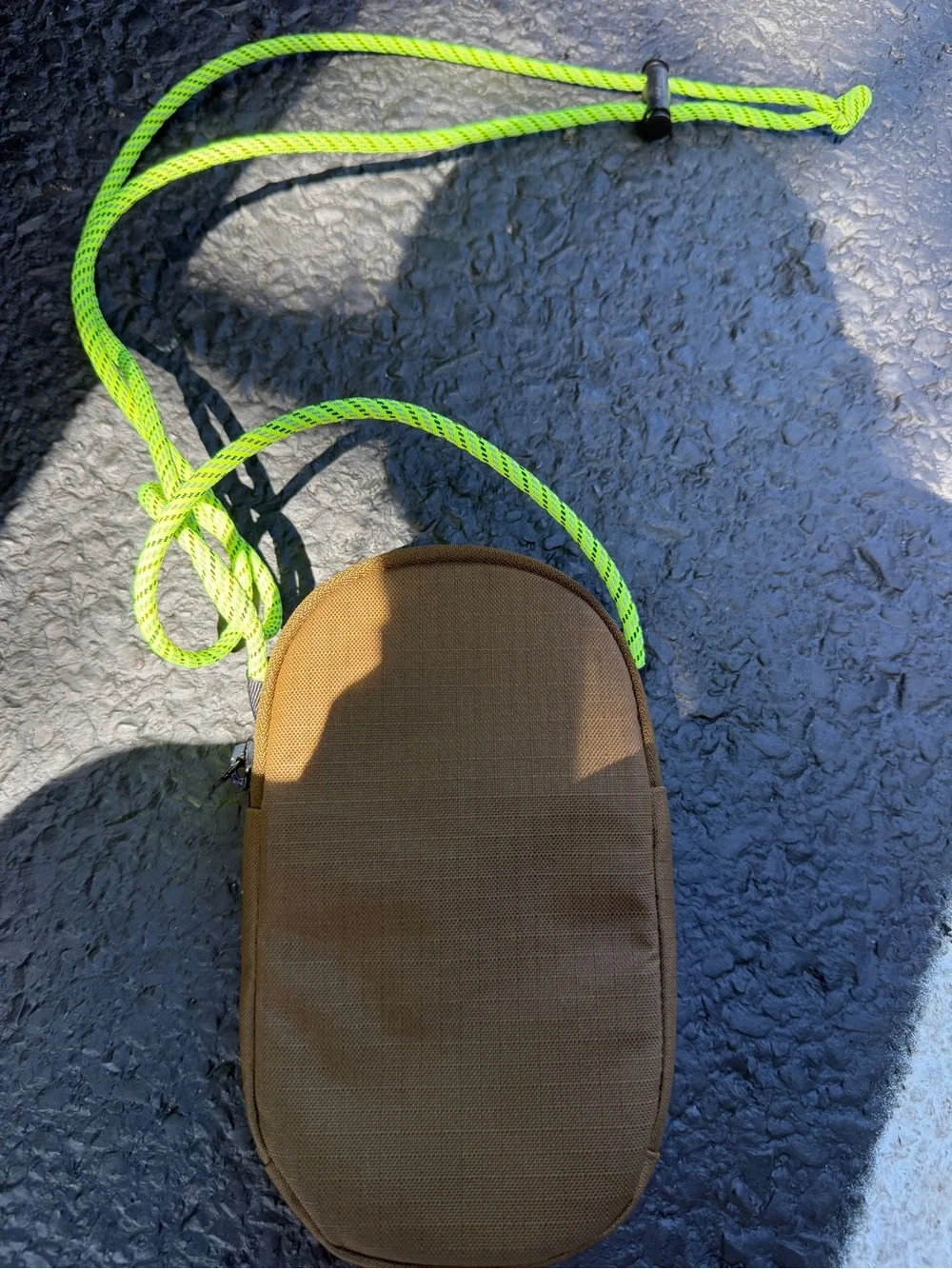 lululemon athletica Brown Crossbody Pouch with Neon Yellow Rope Strap